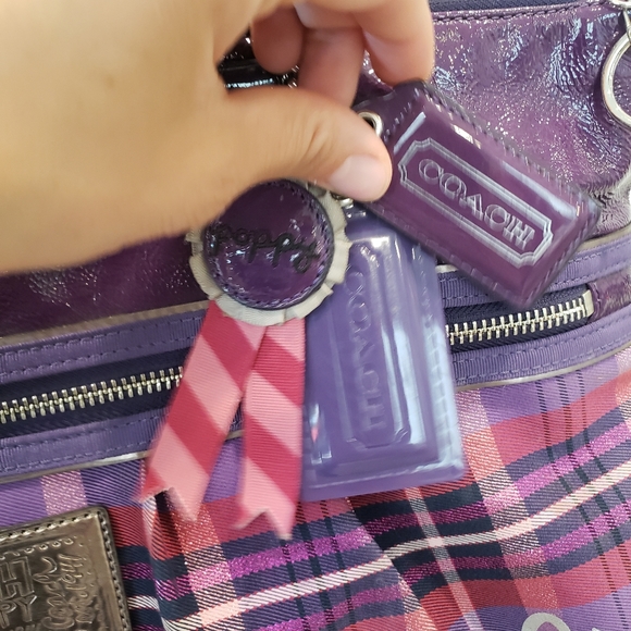 Coach Poppy Purple Plaid Tartan Glam Tote - Picture 8 of 16